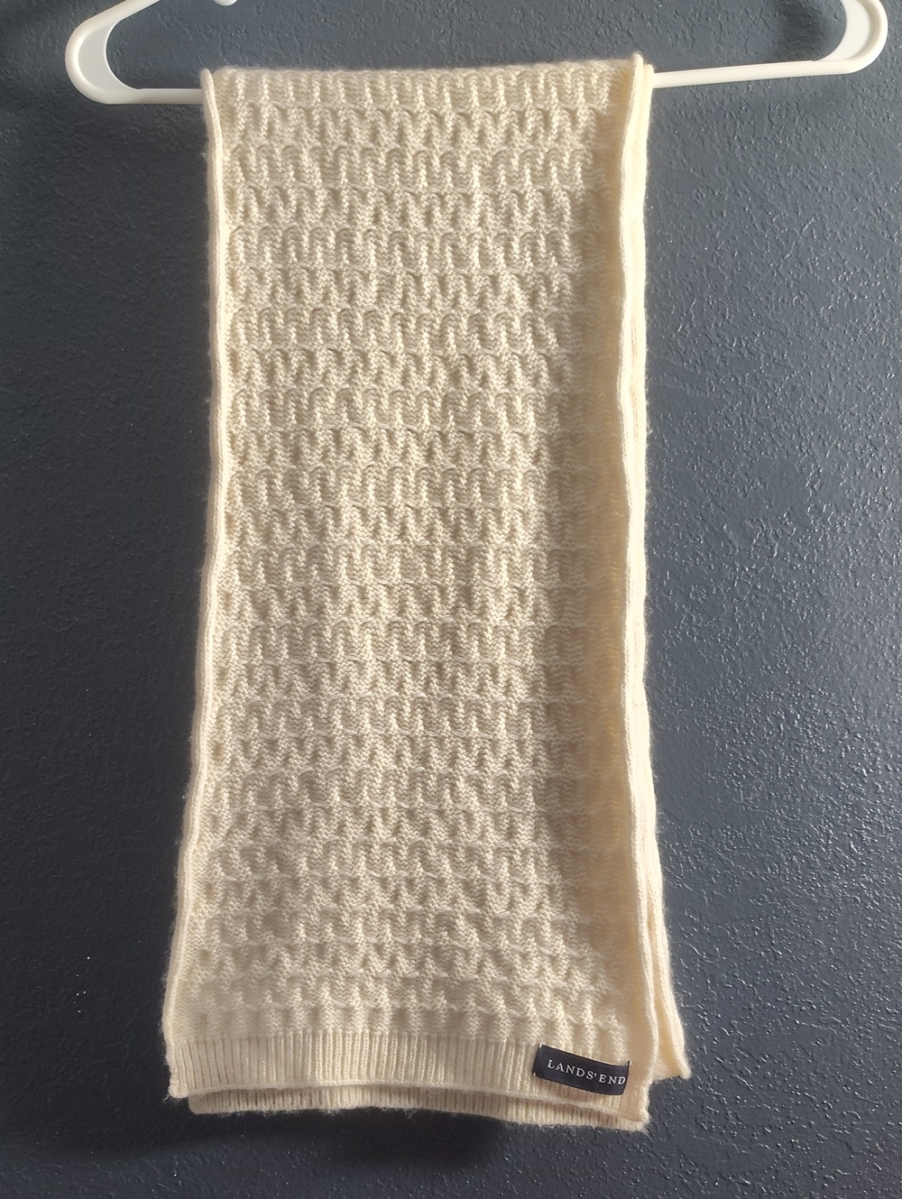 Lands' End Extra Long Cream Cable Drifter Knit Cotton Blend Scarf 9x84